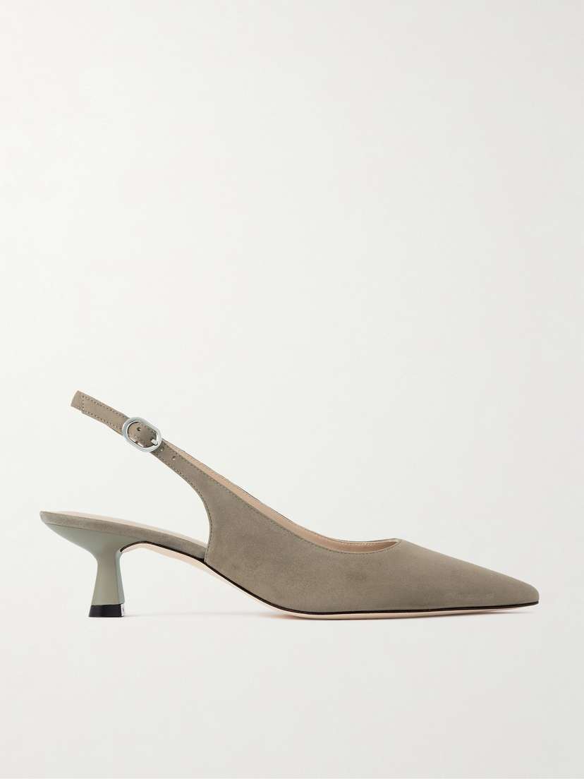 Stuart Weitzman Stuart Sculpt Leather-trimmed Suede Slingback Pumps