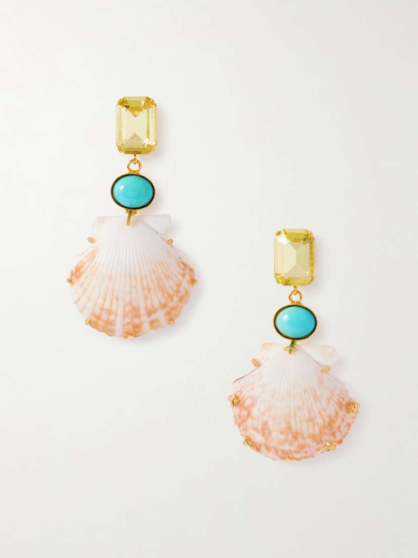 Jennifer Behr Riviera Gold-plated, Turquoise, Shell And Crystal Earrings