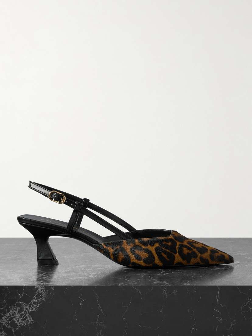 Stuart Weitzman Vinnie Leather-trimmed Leopard-print Calf Hair Slingback Pumps