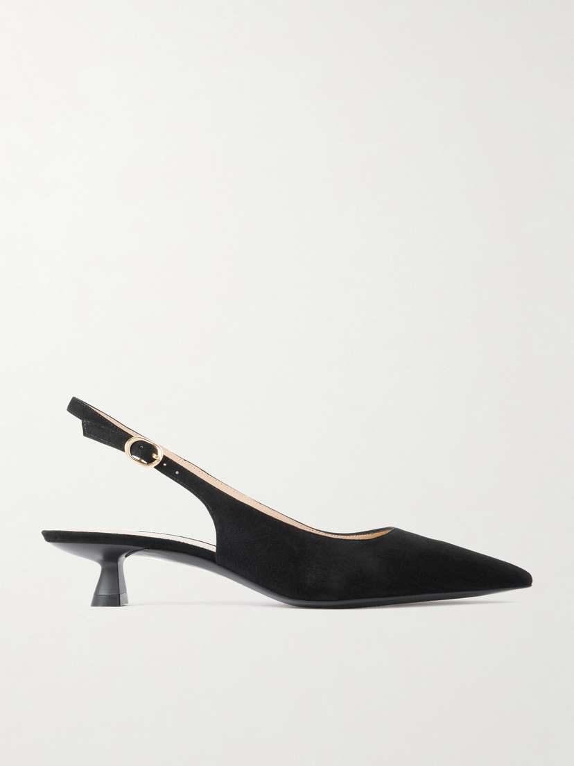 Stuart Weitzman Stuart Sculpt Leather-trimmed Suede Slingback Pumps