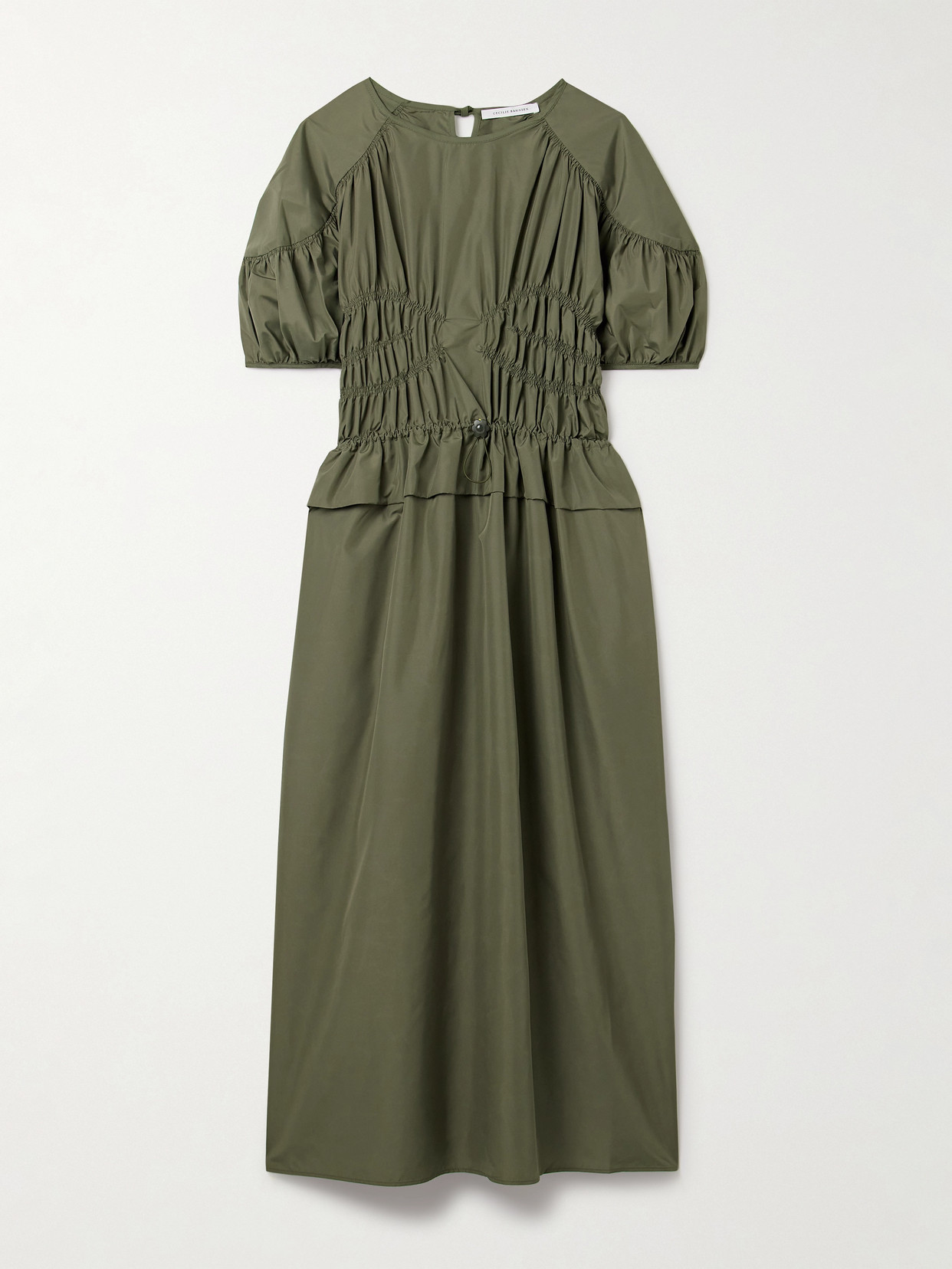 Cecilie Bahnsen Betsy Shirred Recycled-shell Midi Dress In Brown