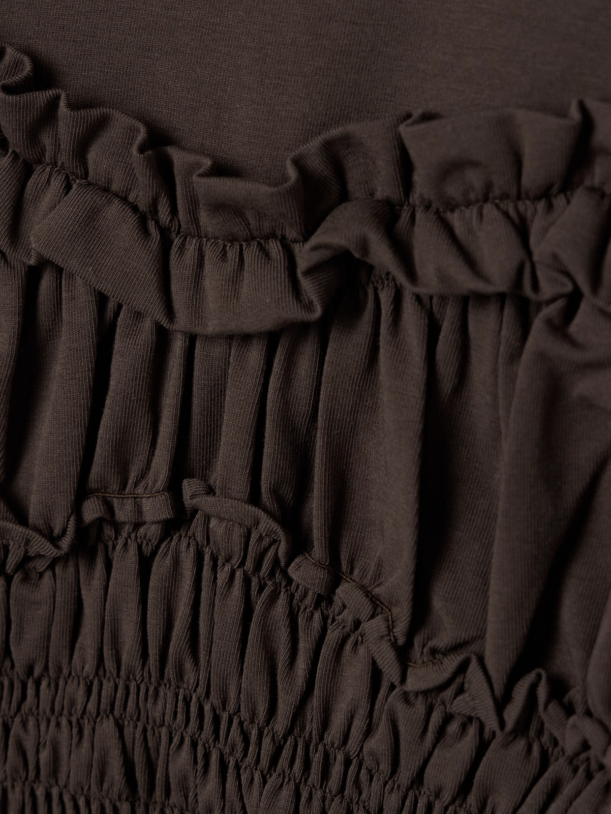 Cecilie Bahnsen Vilde Ruffled Shirred Cotton-jersey T-shirt In Brown