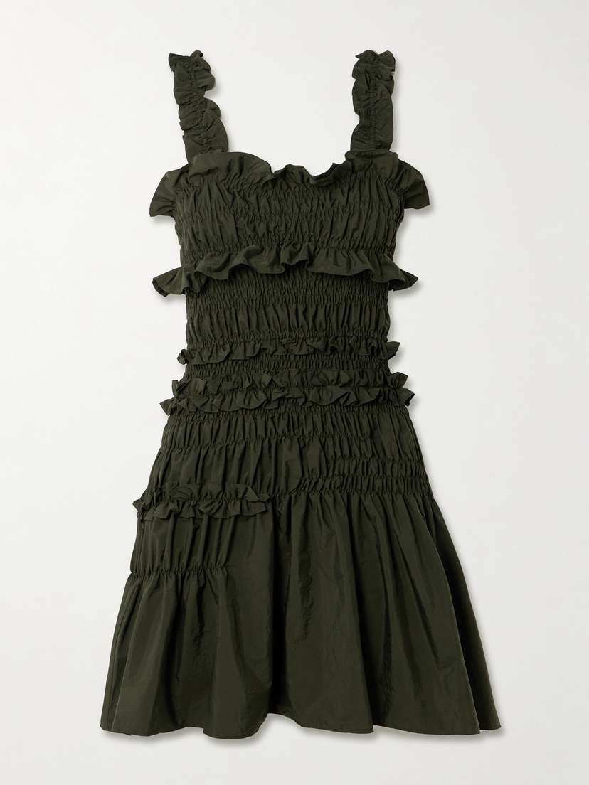 Cecilie Bahnsen Oona Shirred Ruffled Taffeta Mini Dress