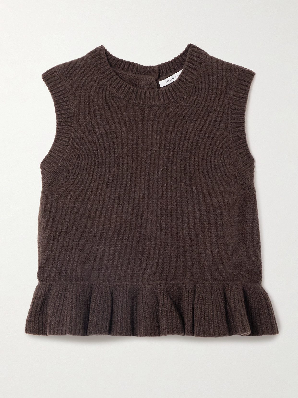 Cecilie Bahnsen Bill Ruffled Cashmere And Wool-blend Peplum Tank In Brown