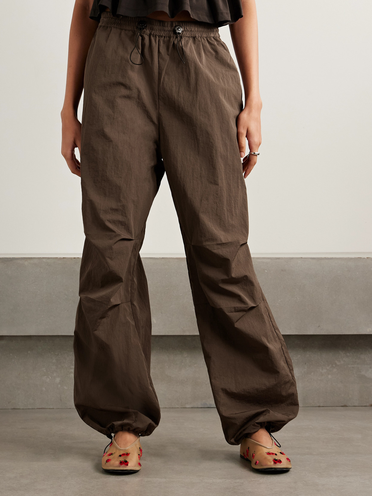 Cecilie Bahnsen Brooks Paneled Recycled-shell Track Pants In Brown