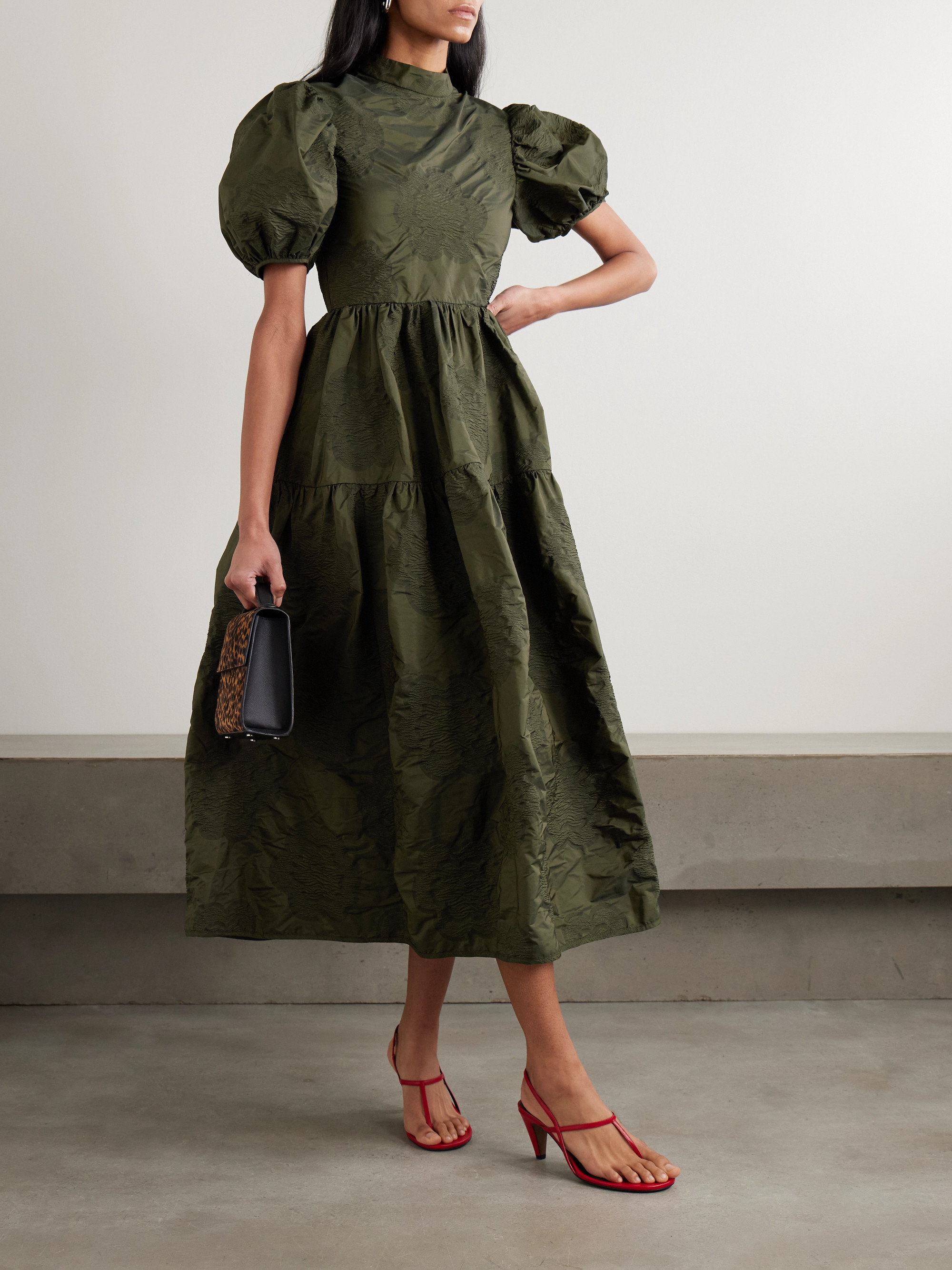Cecilie Bahnsen Kelly tiered matelassé-taffeta midi dress