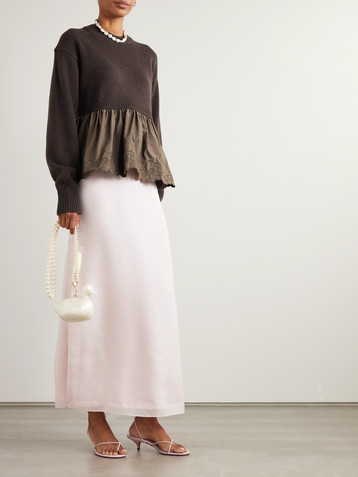 Cecilie Bahnsen Embroidered cashmere and wool-blend and shell peplum sweater