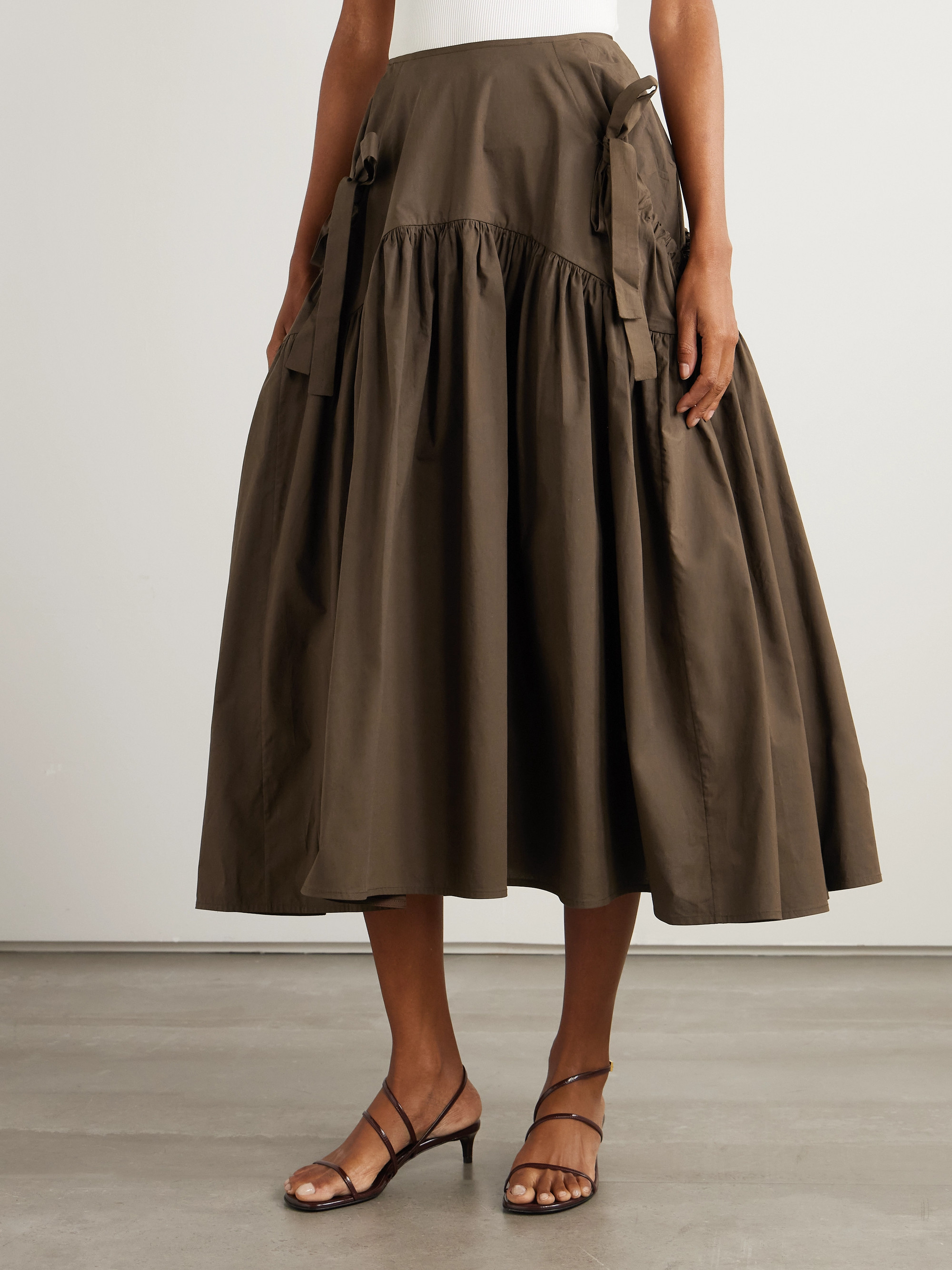 Cecilie Bahnsen - Justice bow-detailed gathered cotton midi skirt