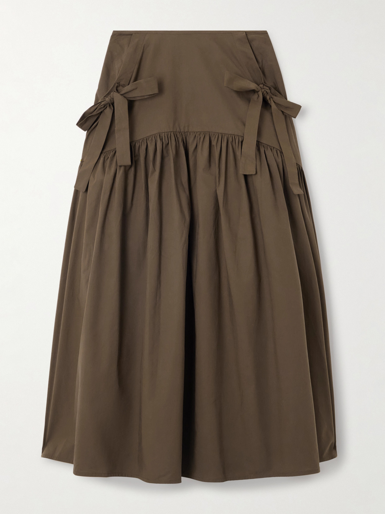 Cecilie Bahnsen Justice Bow-detailed Gathered Cotton Midi Skirt In Brown