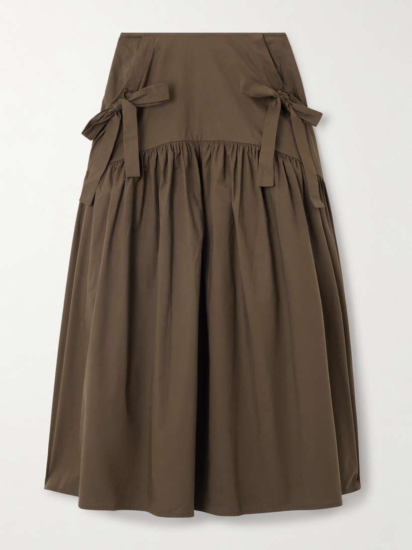 Cecilie Bahnsen Justice Bow-detailed Gathered Cotton Midi Skirt