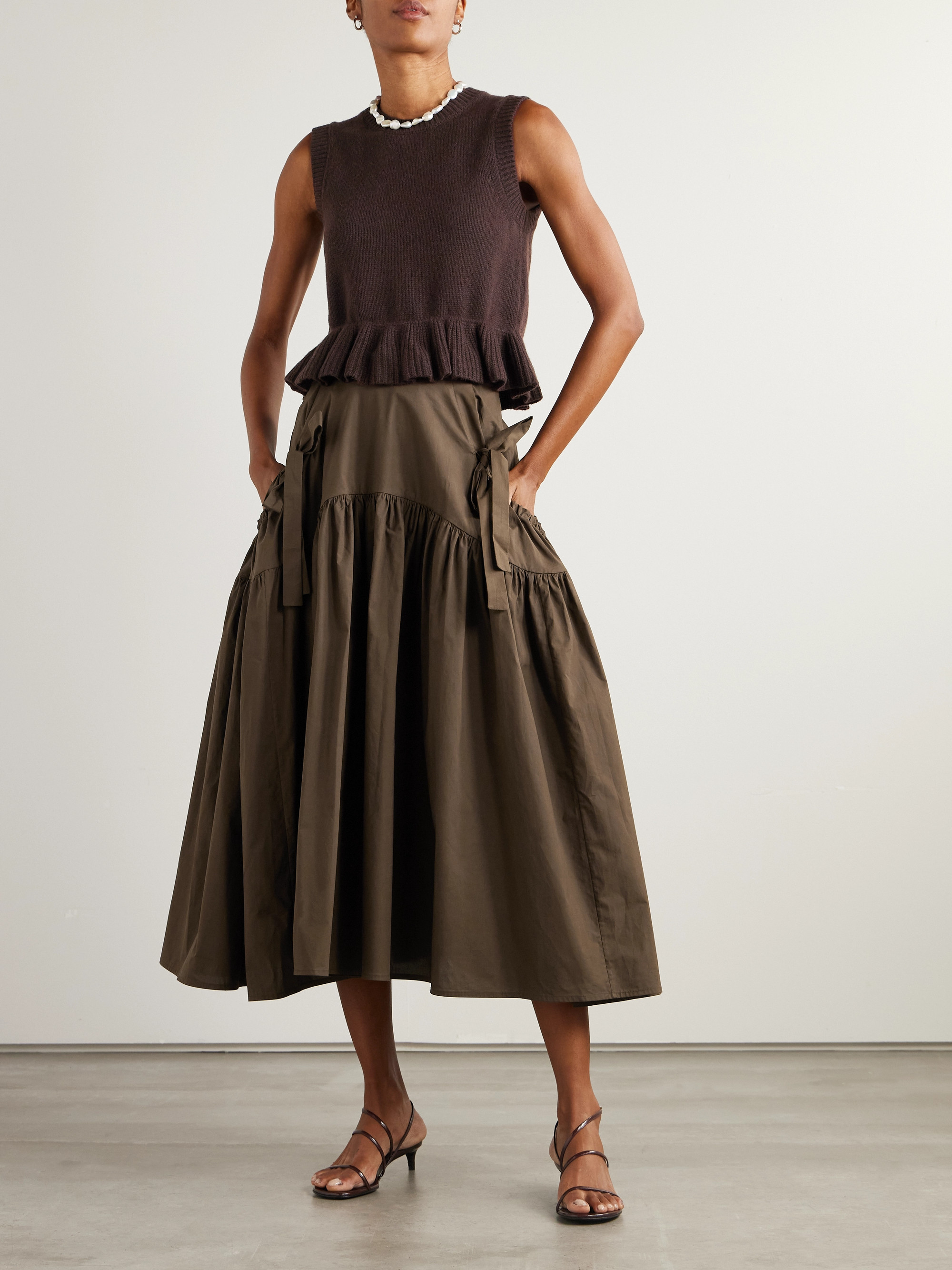 Cecilie Bahnsen スカート Cecilie Bahnsen - Justice bow-detailed gathered cotton midi skirt