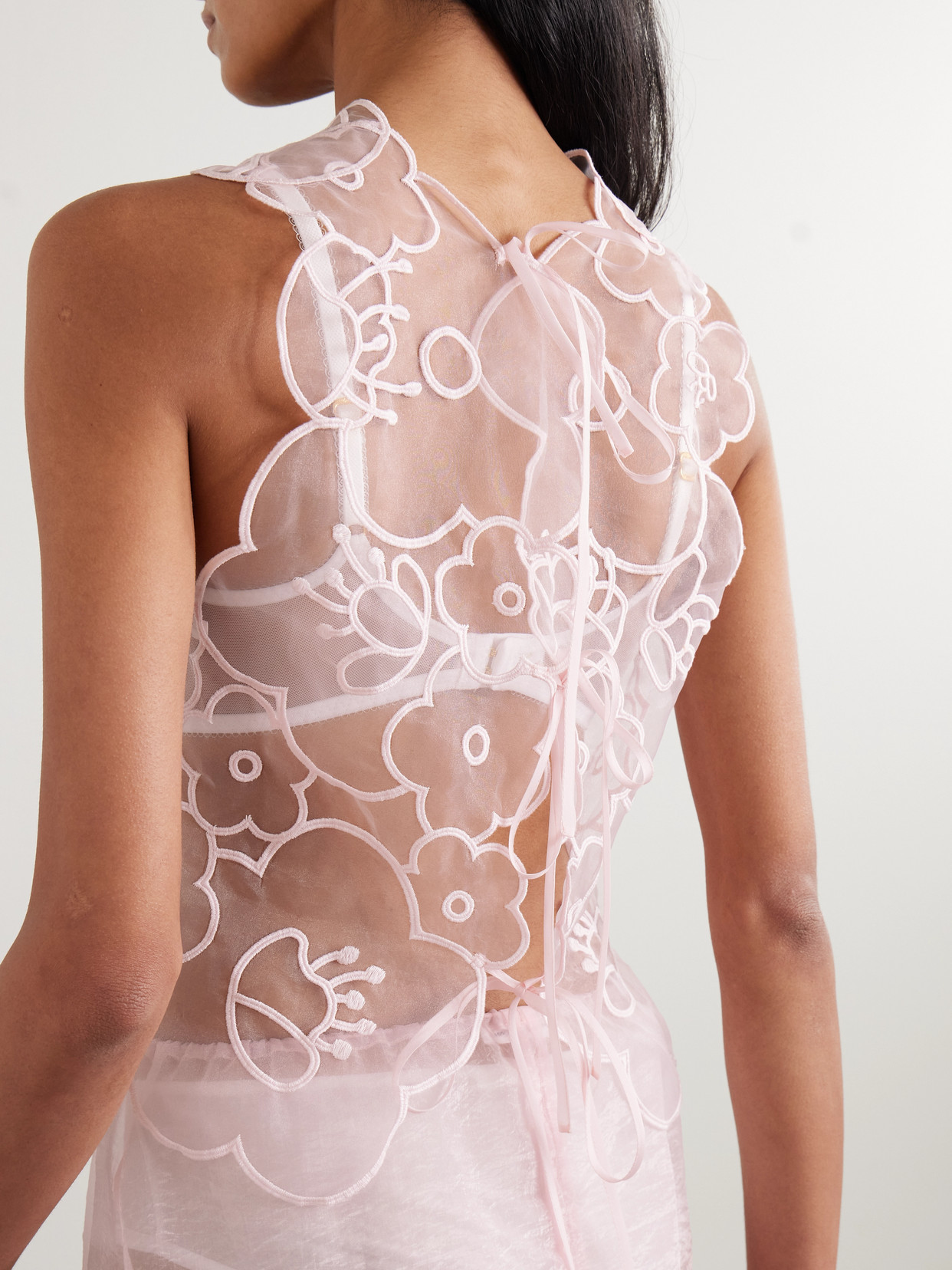 Cecilie Bahnsen Blake Tie-back Embroidered Organza Tank In Pink