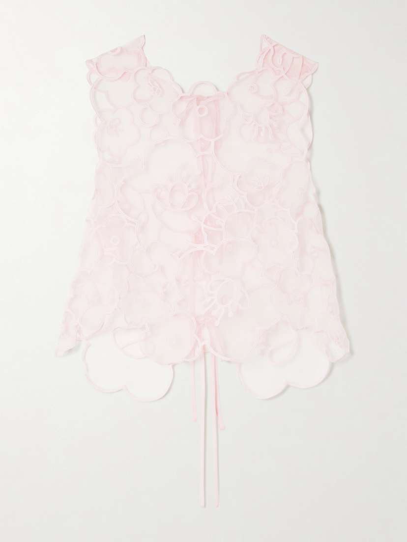 Cecilie Bahnsen Blake Tie-back Embroidered Organza Tank