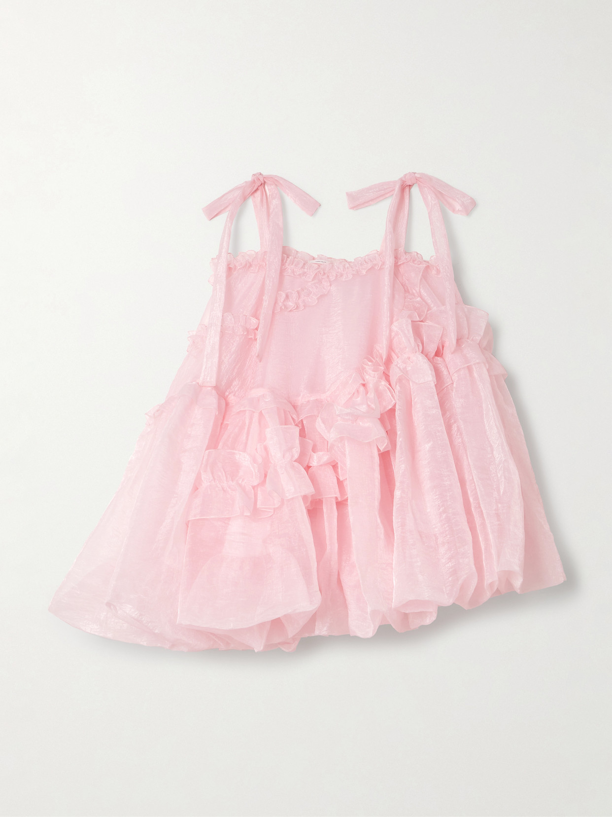 Cecilie Bahnsen Cristina Bow-detailed Tiered Ruffled Crinkled-taffeta Mini Dress In Pink
