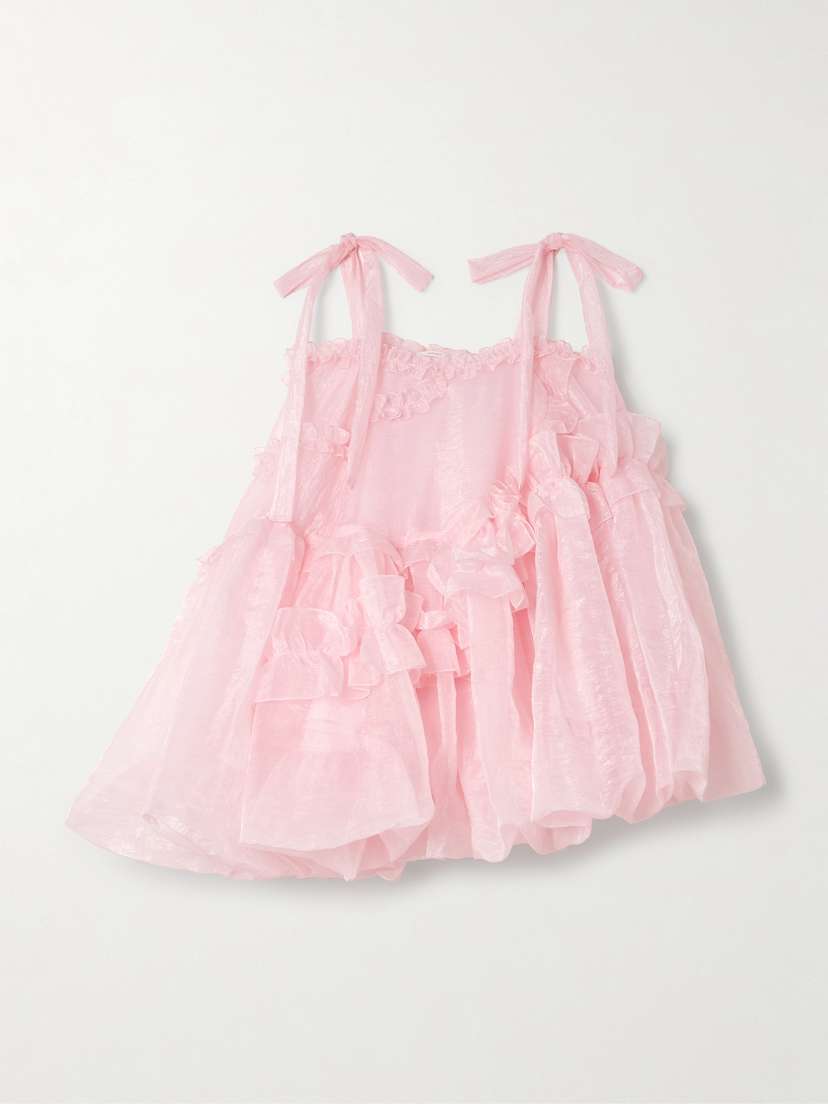 Cecilie Bahnsen Cristina Bow-detailed Tiered Ruffled Crinkled-taffeta Mini Dress