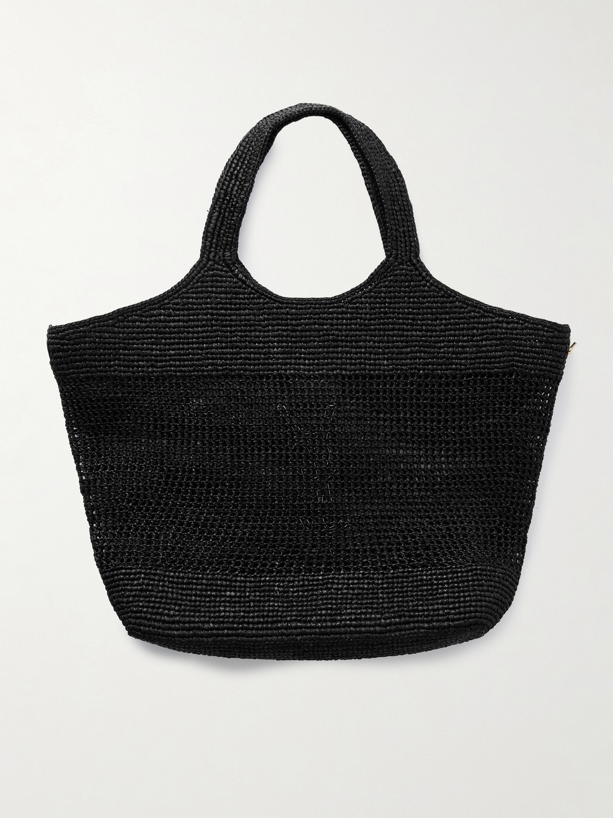 Saint Laurent Icare Maxi Embellished Raffia Tote In Black