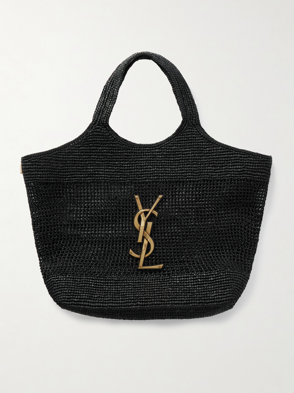 Saint Laurent Icare Maxi Embellished Raffia Tote In Black