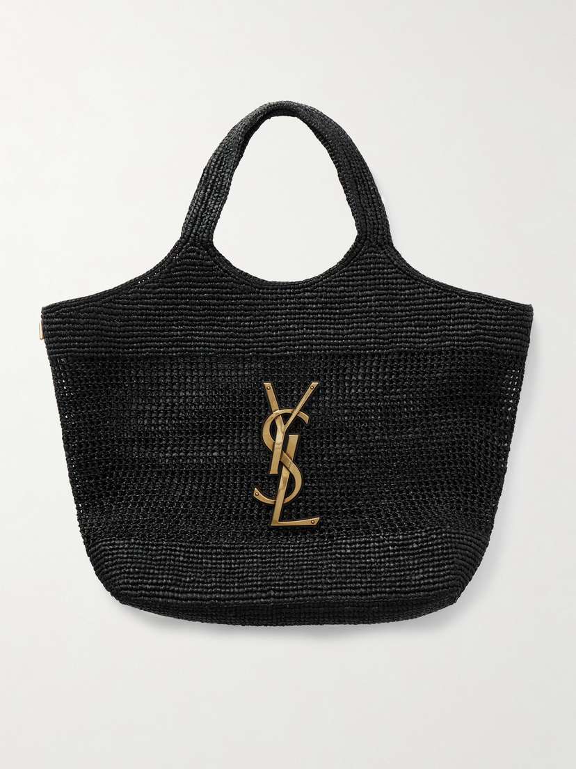 Saint Laurent Icare Maxi Leather-trimmed Raffia Tote