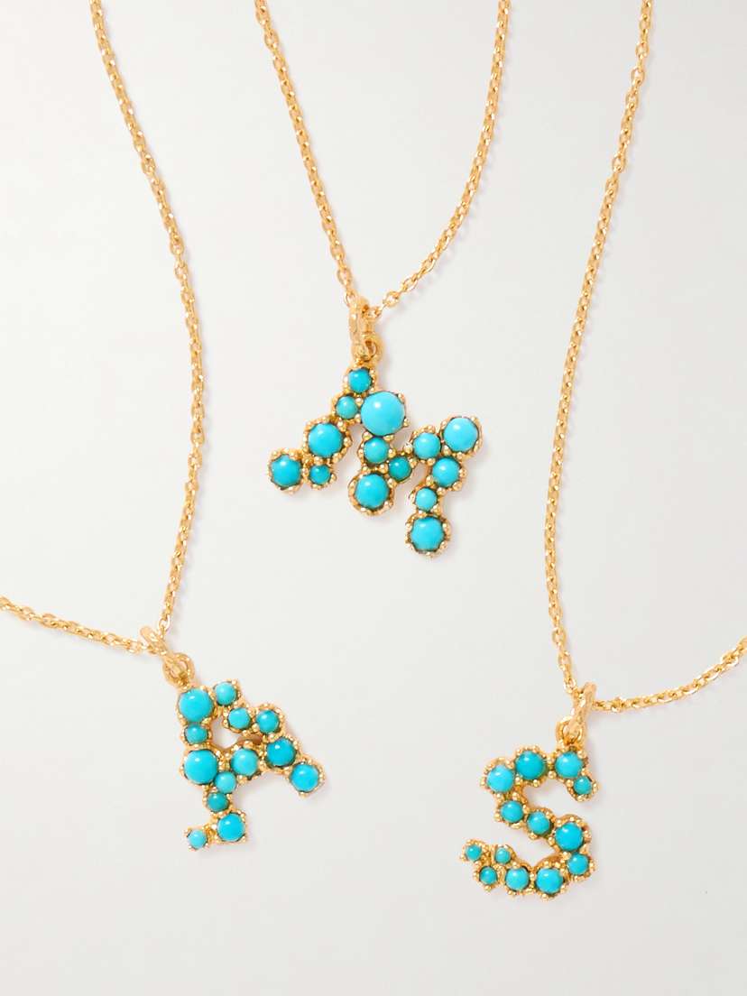 Pacharee Floret Alphabet Gold-plated Turquoise Necklace