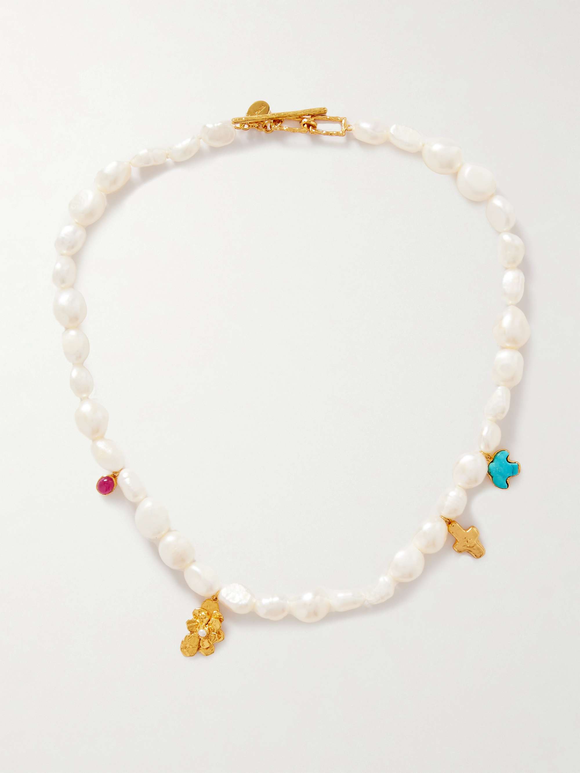 Gold-plated multi-stone necklace - white - One Size