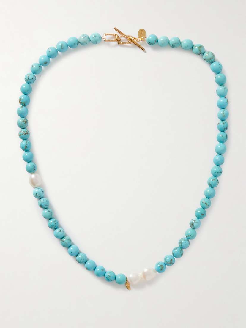 Pacharee Terq Klom Gold-plated Turquoise And Pearl Necklace