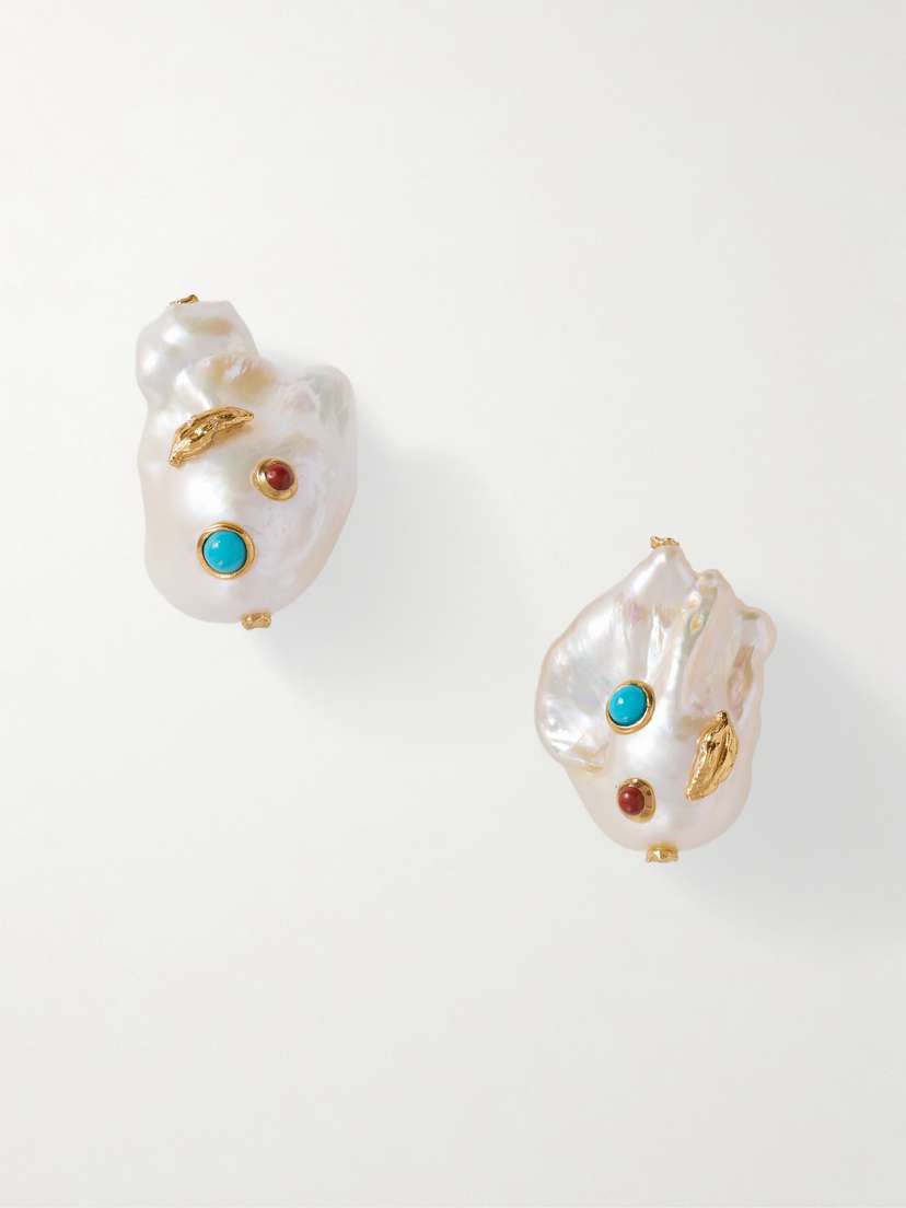 Pacharee Jahn Feather Gold-plated Multi-stone Earrings