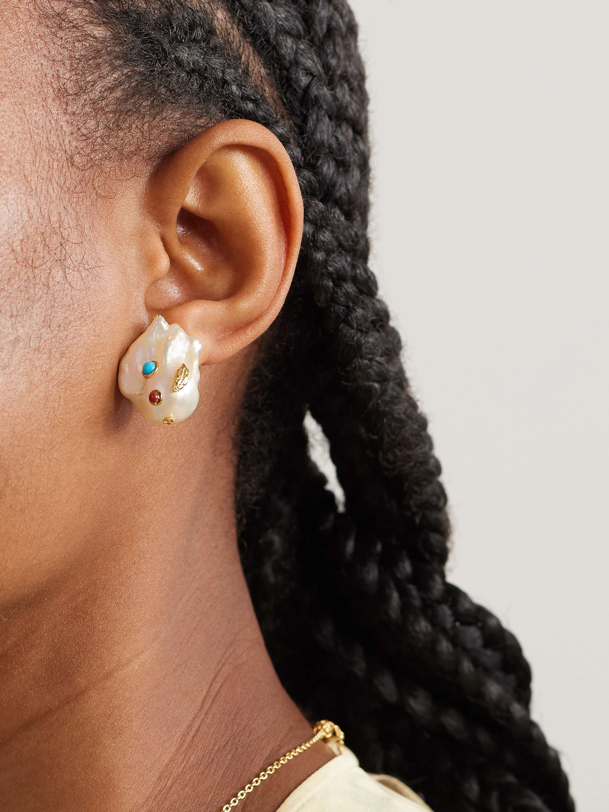 Jahn Feather gold-plated multi-stone earrings - white - One Size