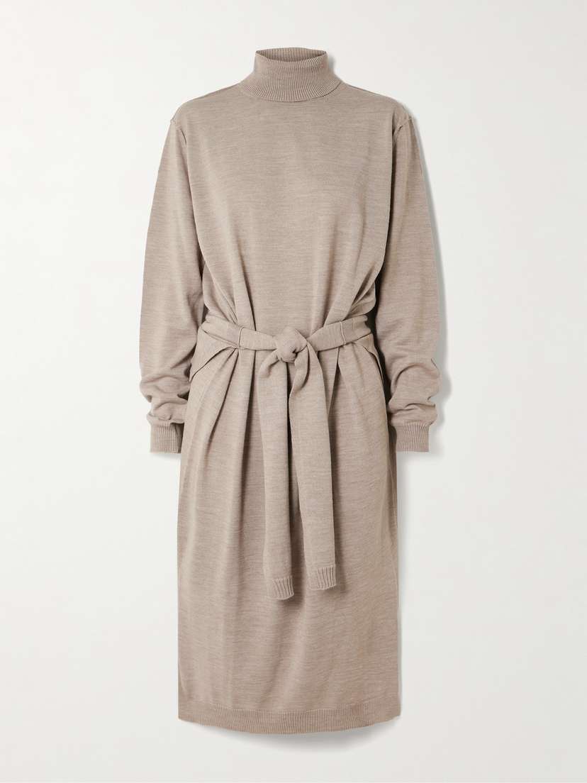 Lemaire Belted Wool-blend Turtleneck Midi Dress