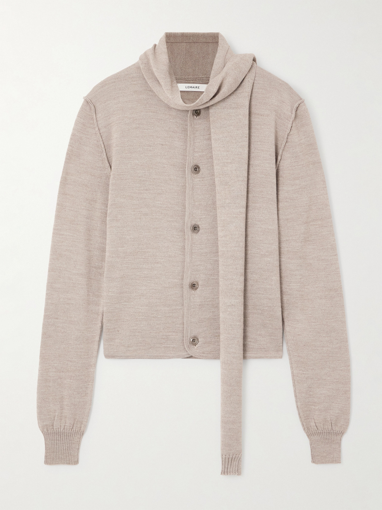 Lemaire Asymmetric Wool-blend Cardigan In Brown