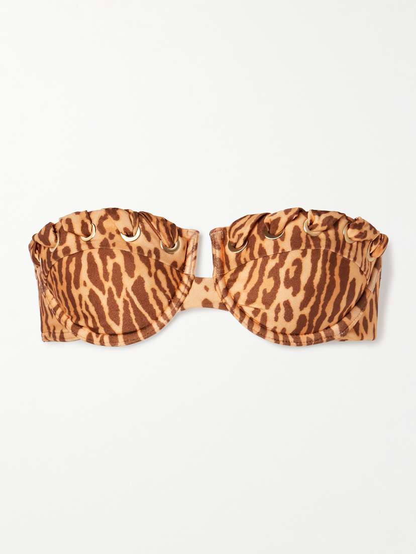 Zimmermann Cascadian Strapless Whipstitched Leopard-print Underwired Bikini Top