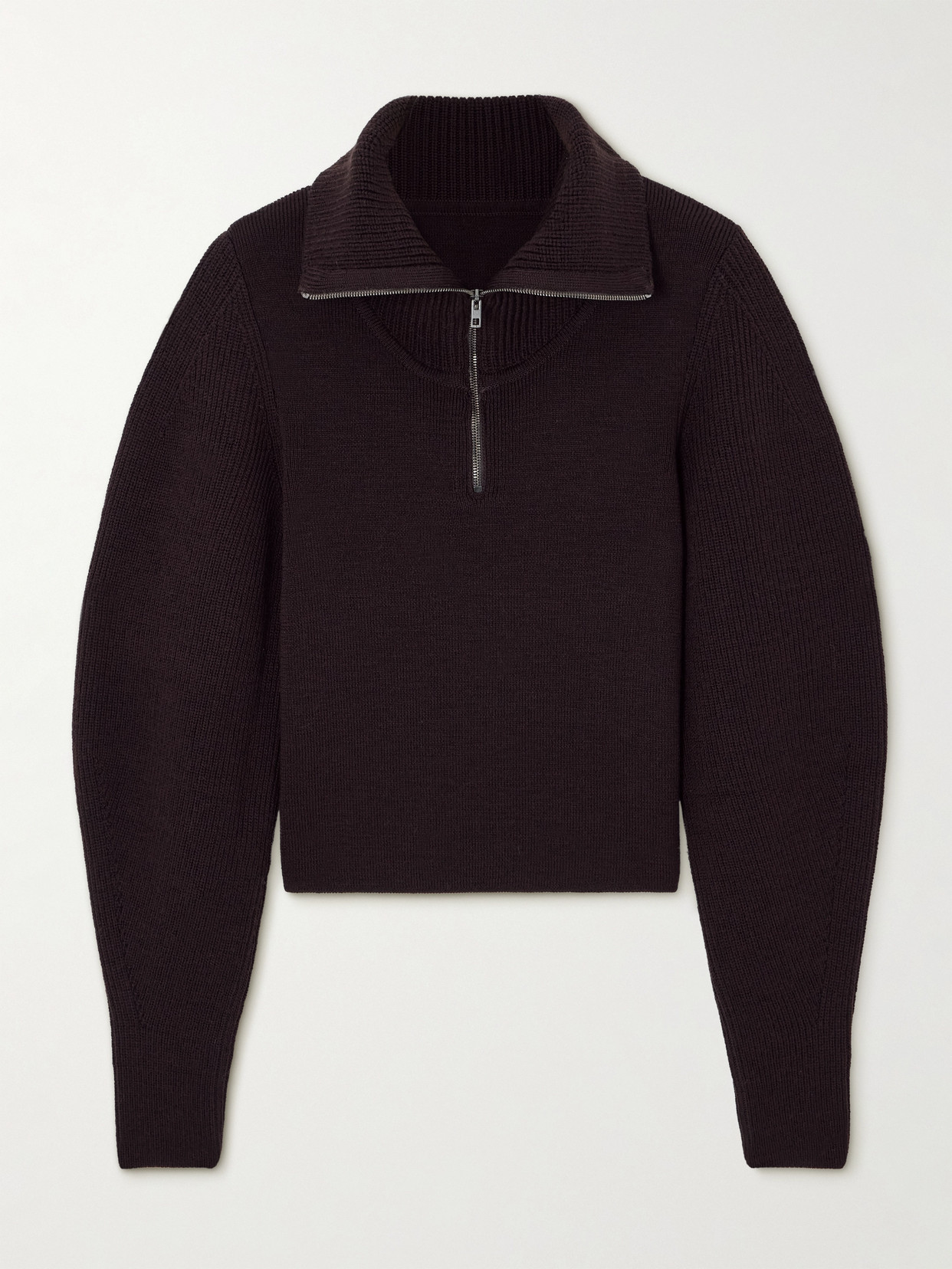 Lemaire Wool Half-zip Hoodie In Burgundy