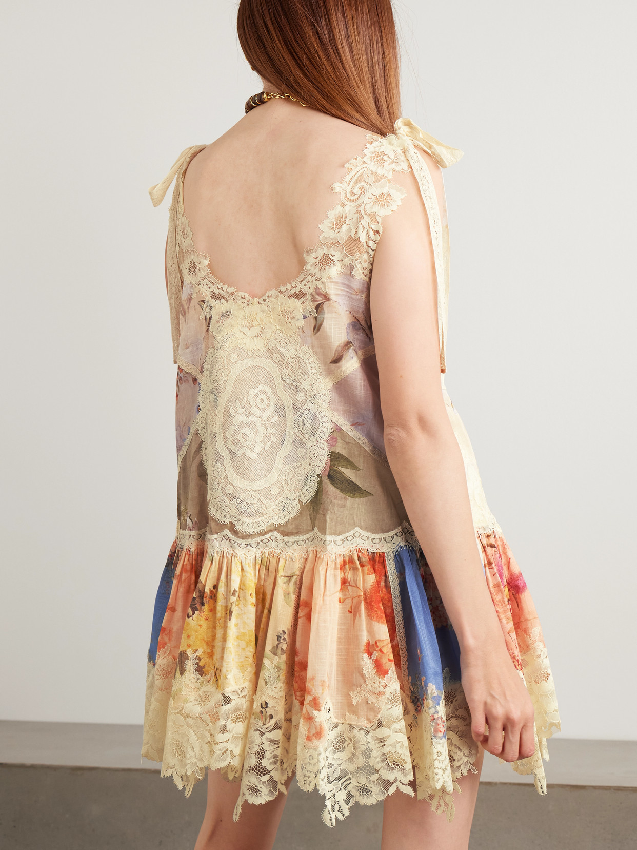 Zimmermann Cascadian Lace-trimmed Floral-print Cotton-gauze Mini Dress