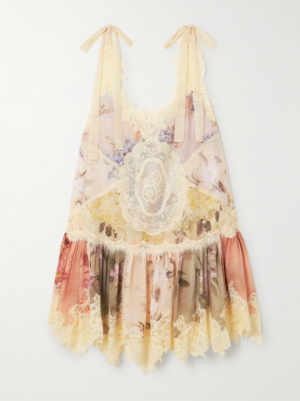 Zimmermann Cascadian Lace-trimmed Floral-print Cotton-gauze Mini Dress