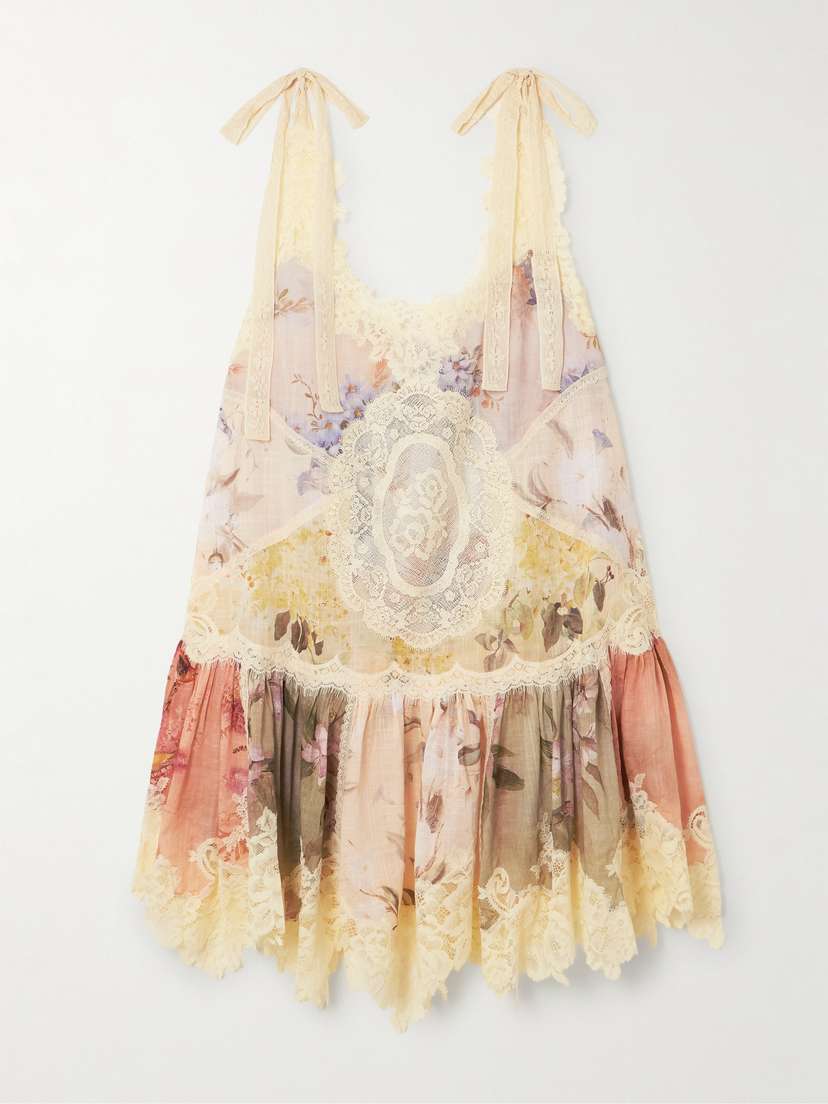Zimmermann Cascadian Lace-trimmed Floral-print Cotton-gauze Mini Dress