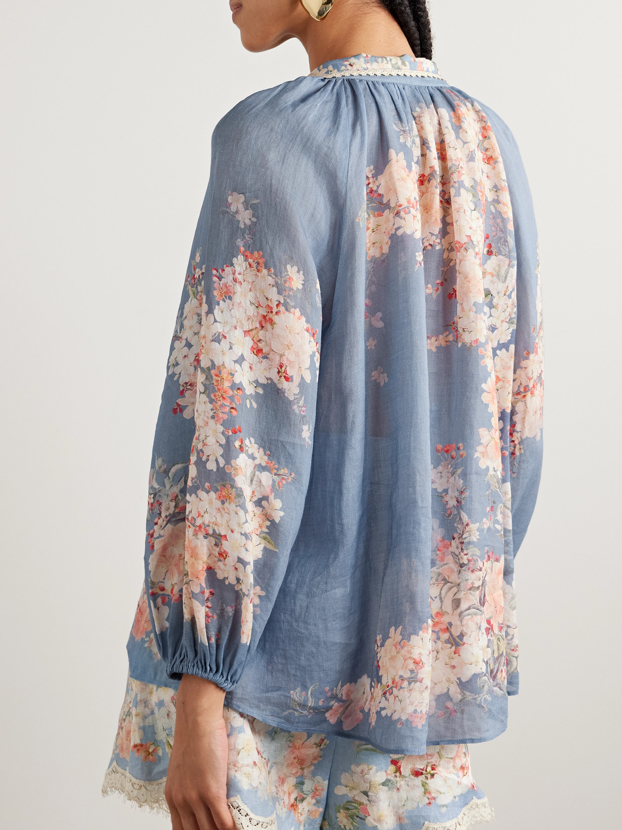 Zimmermann Cascadian Lace-trimmed Floral-print Ramie Blouse