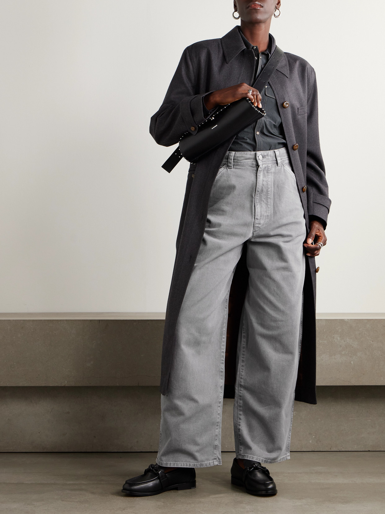 Lemaire Organic Cotton-twill Wide-leg Pants In Gray