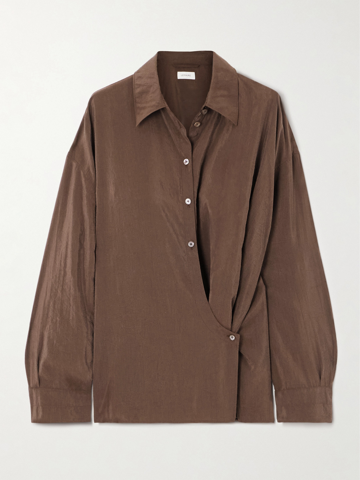 Lemaire Straight Collar Twisted Cotton Shirt In Brown