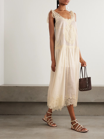 Zimmermann Cascadian lace-trimmed checked cotton-voile midi dress