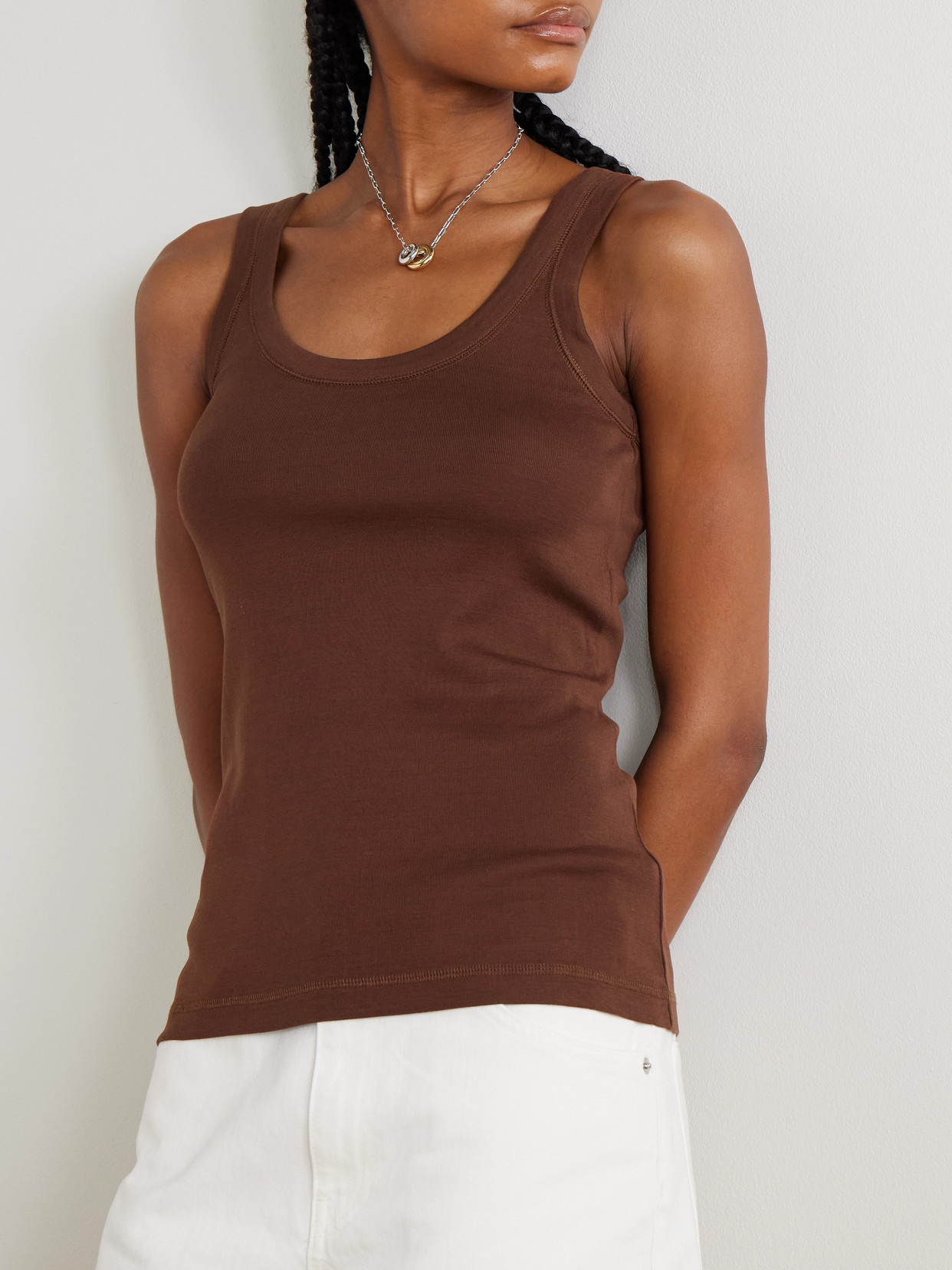 Lemaire Scoop-neck Cotton Tank Top In Brown