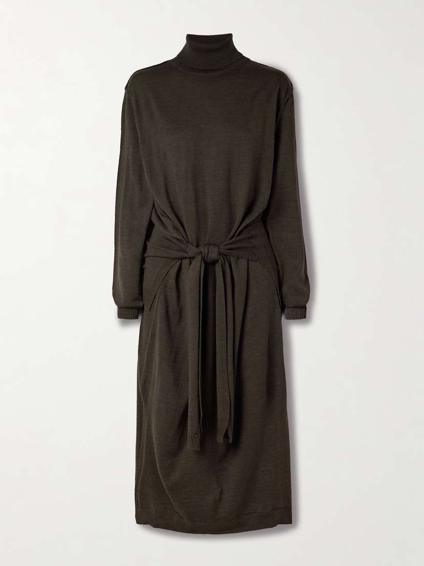 Lemaire Belted Wool-blend Turtleneck Midi Dress