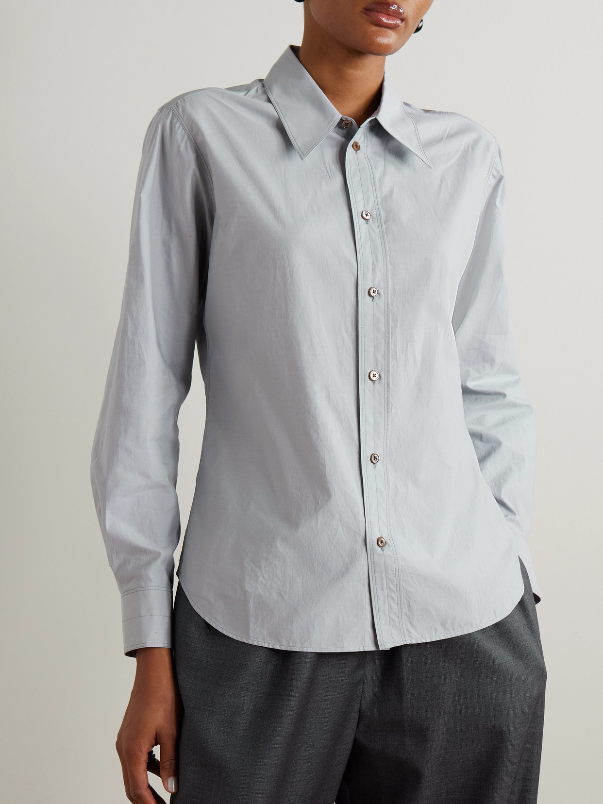 Topstitched Cotton And Silk-Blend Shirt