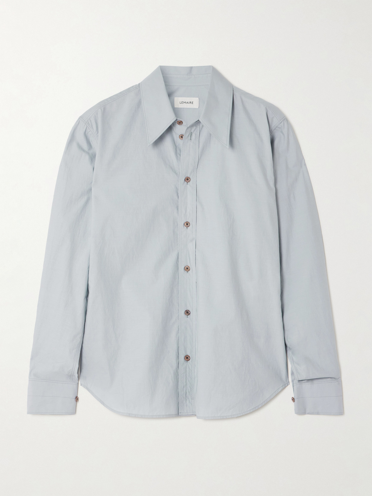 Lemaire Topstitched Cotton And Silk-blend Shirt In Gray