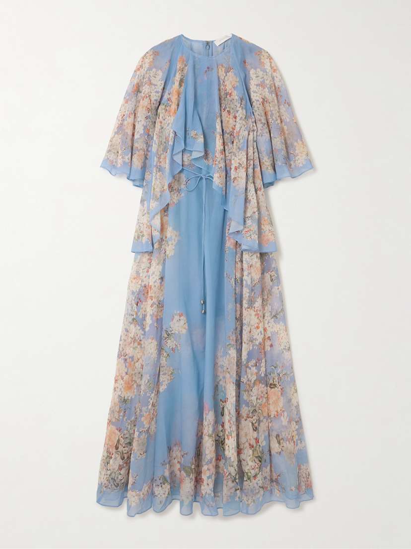 Zimmermann Cascadian Tiered Ruffled Floral-print Recycled-georgette Maxi Dress