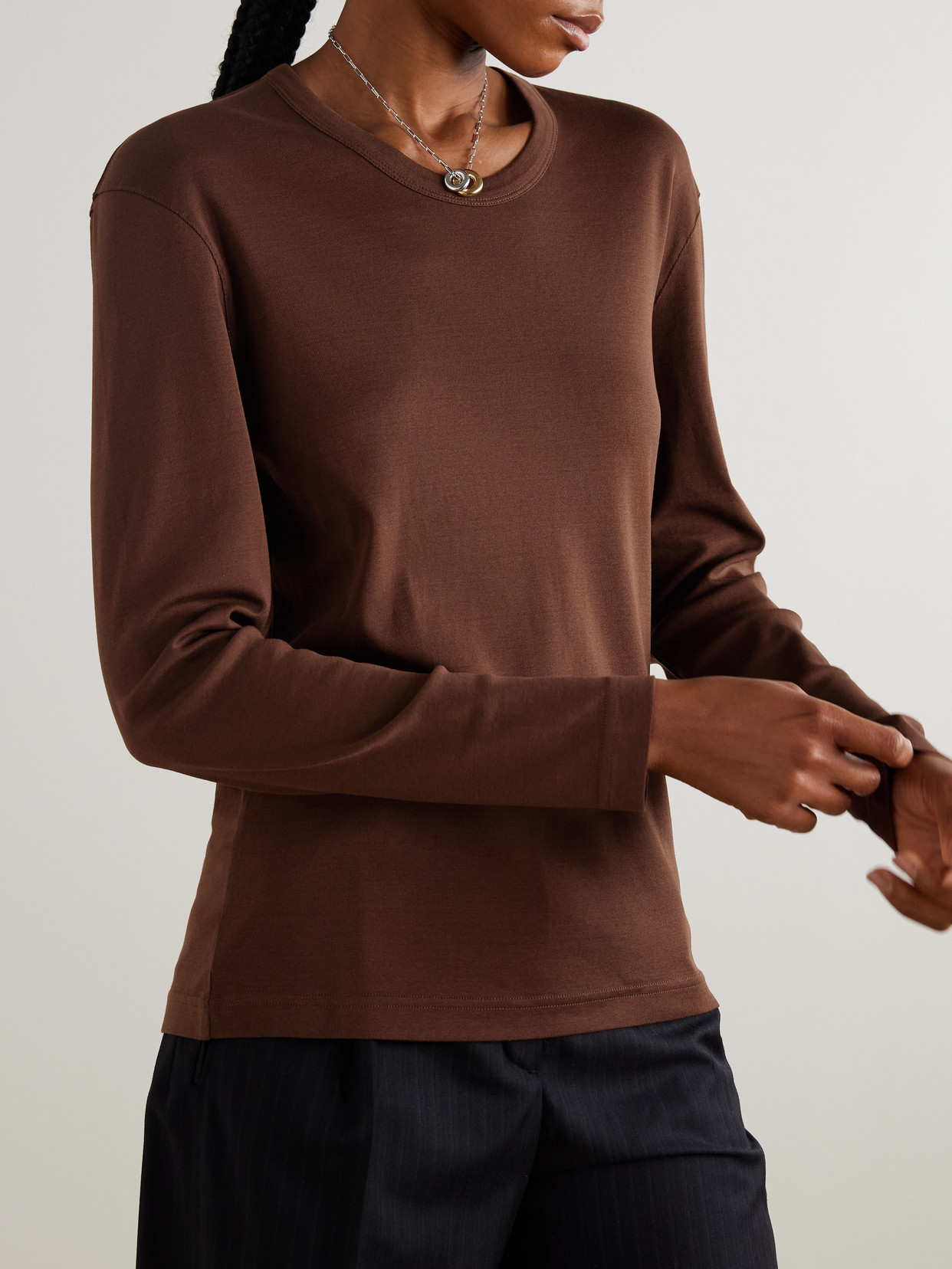 Lemaire Long Sleeve Round Neck Top Design In Brown