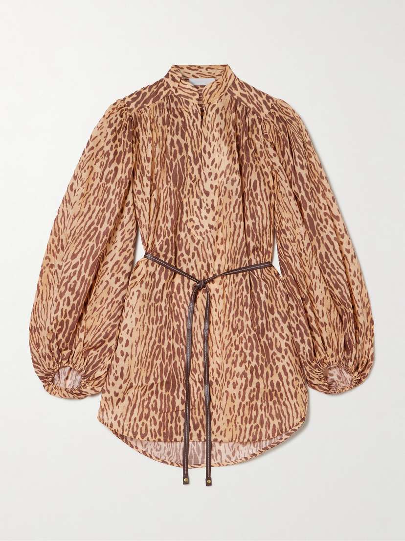 Zimmermann Cascadian Belted Leopard-print Cotton-voile Tunic