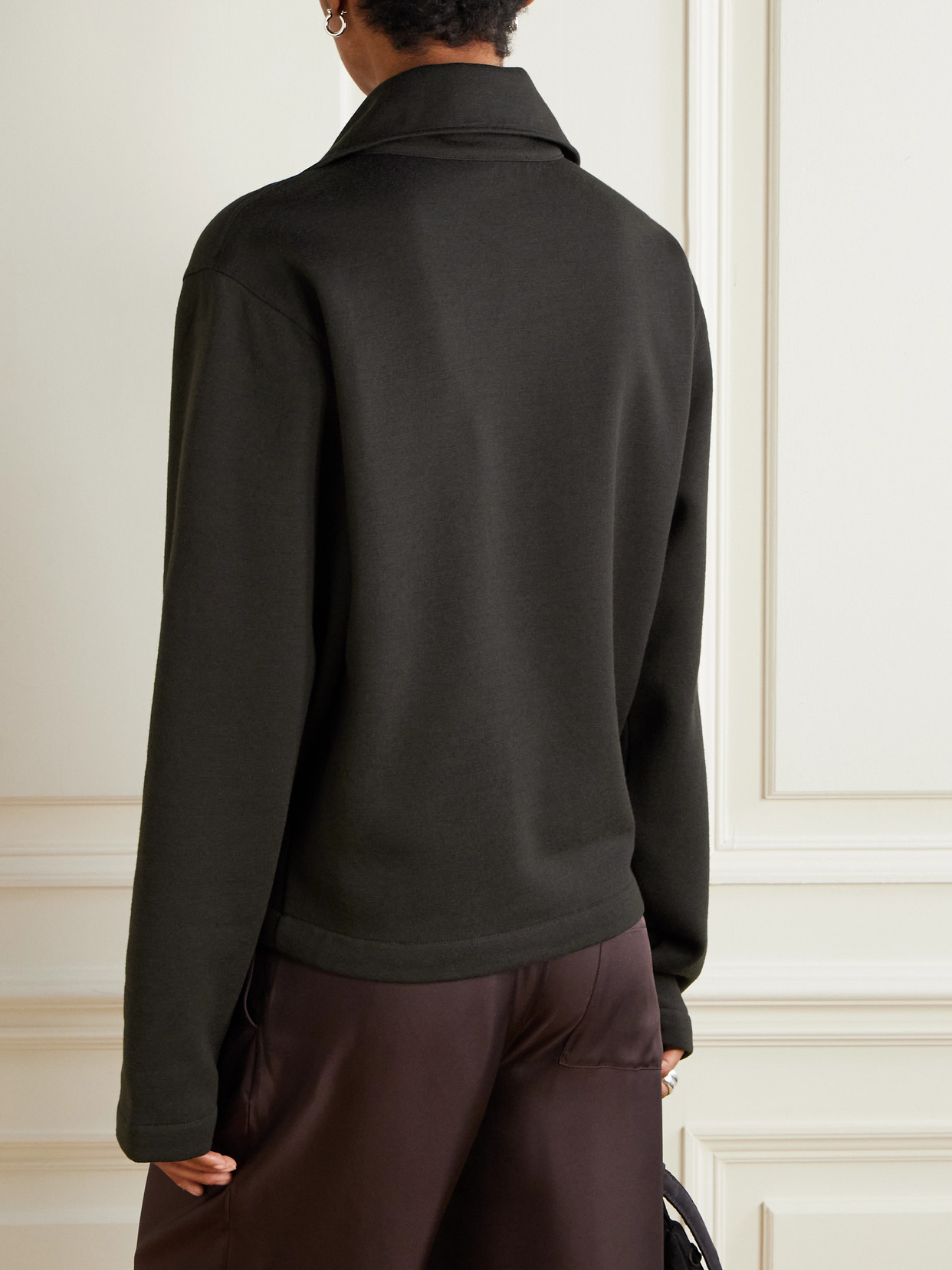 Lemaire Wool And Cotton-blend Zip-up Sweater In Black