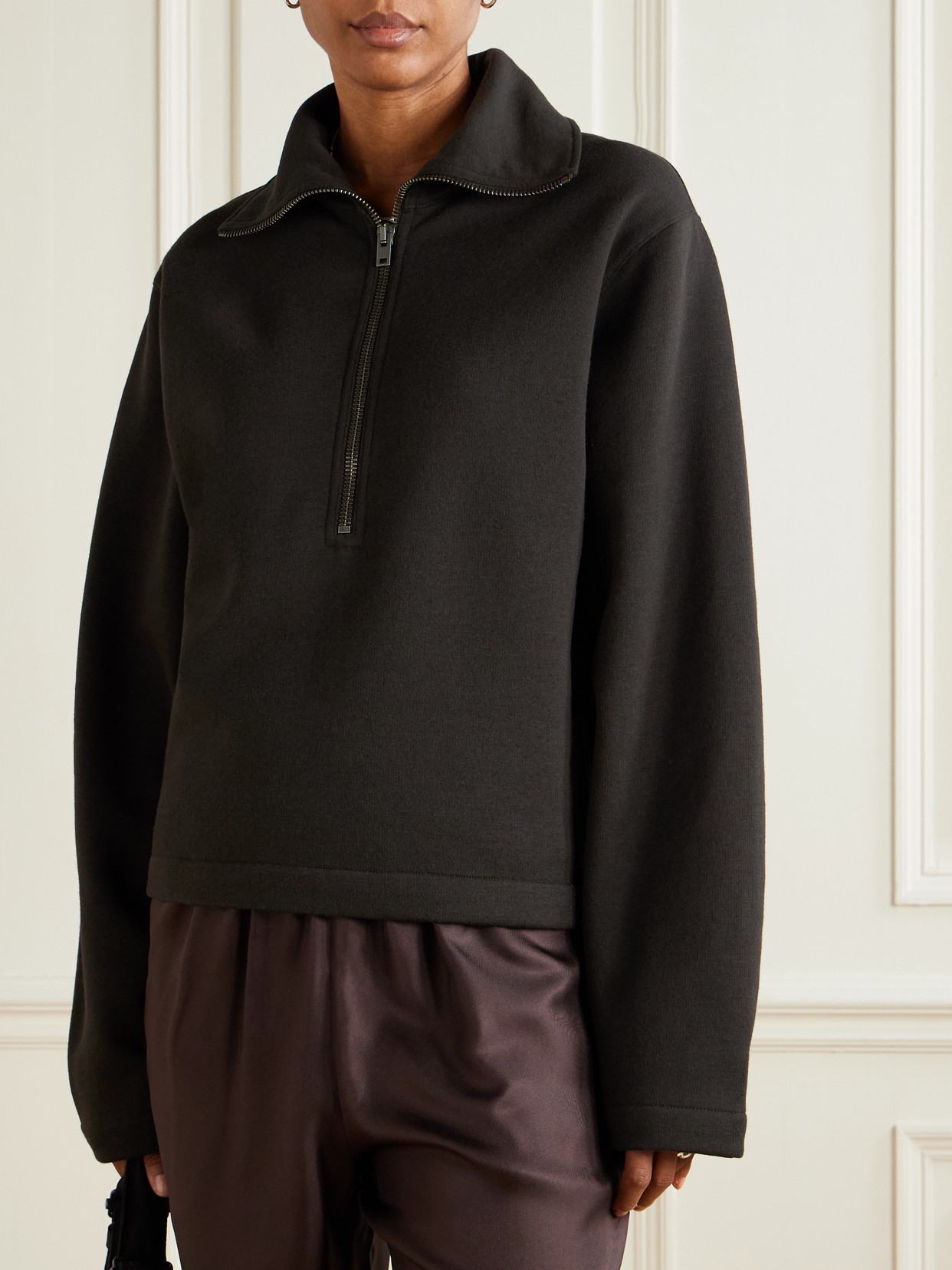 Lemaire Wool And Cotton-blend Zip-up Sweater In Black