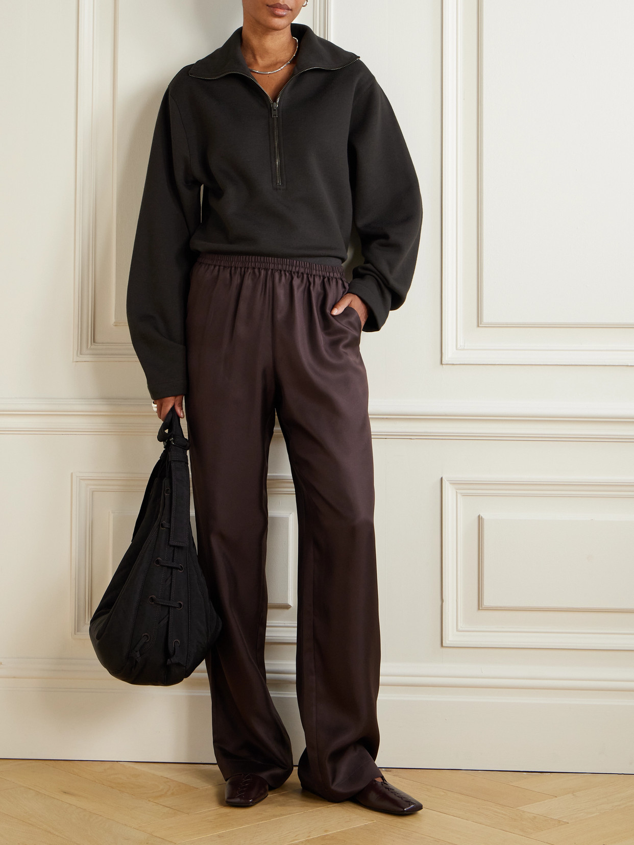 Lemaire Wool And Cotton-blend Zip-up Sweater In Black