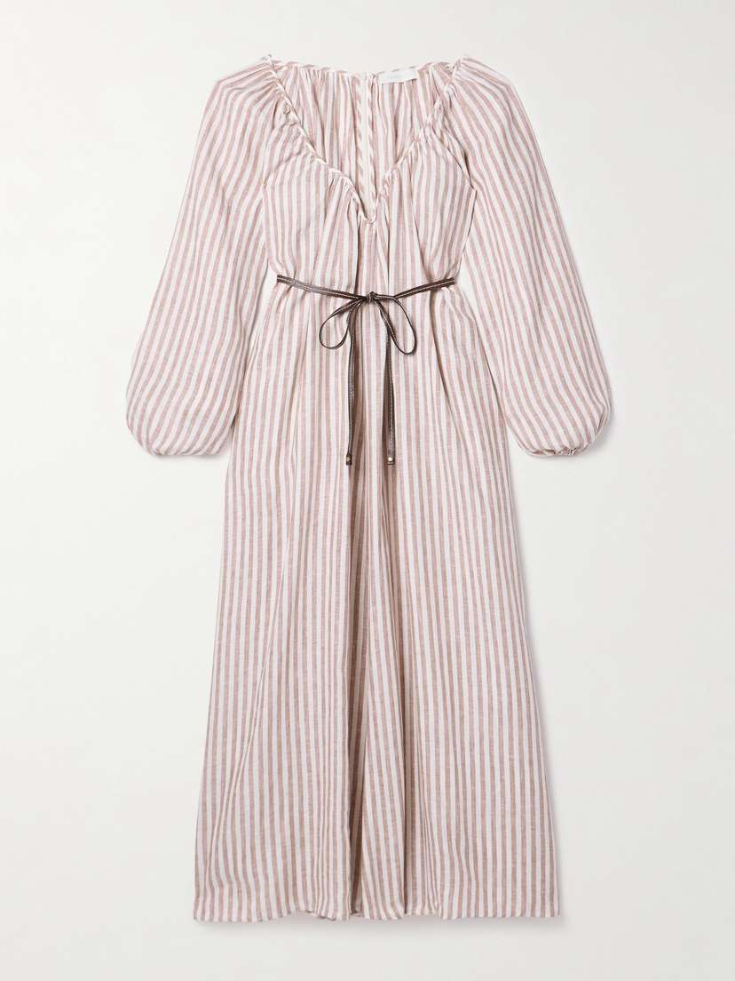 Zimmermann Cascadian Oversized Belted Striped Linen Maxi Dress