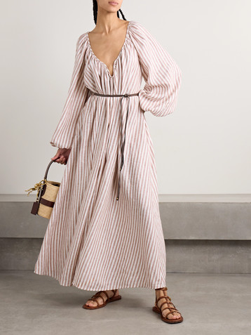 Zimmermann Cascadian oversized belted striped linen maxi dress
